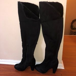 Black suede knee high boots